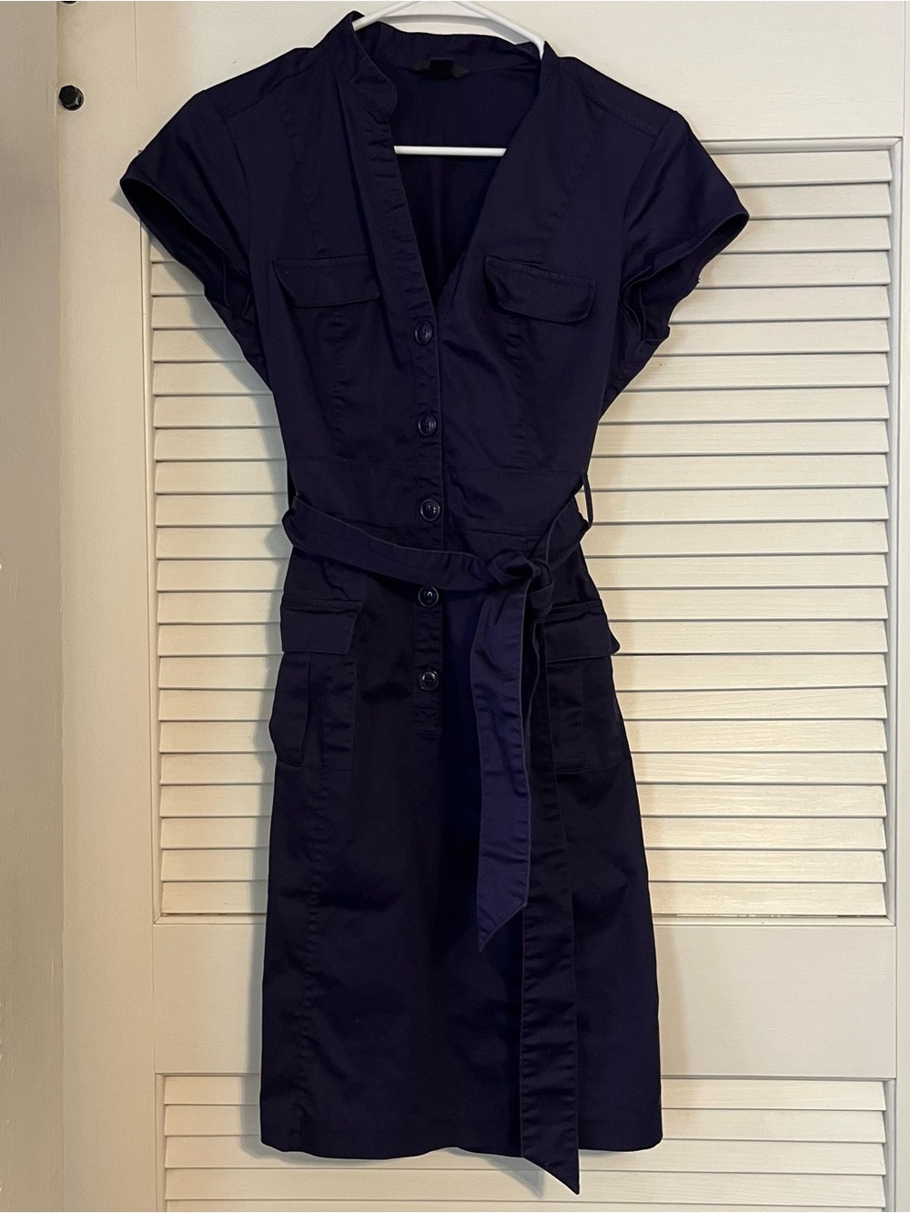 H&M Royal Violet Button-Front Belted Shirt Dress with Pockets - 8